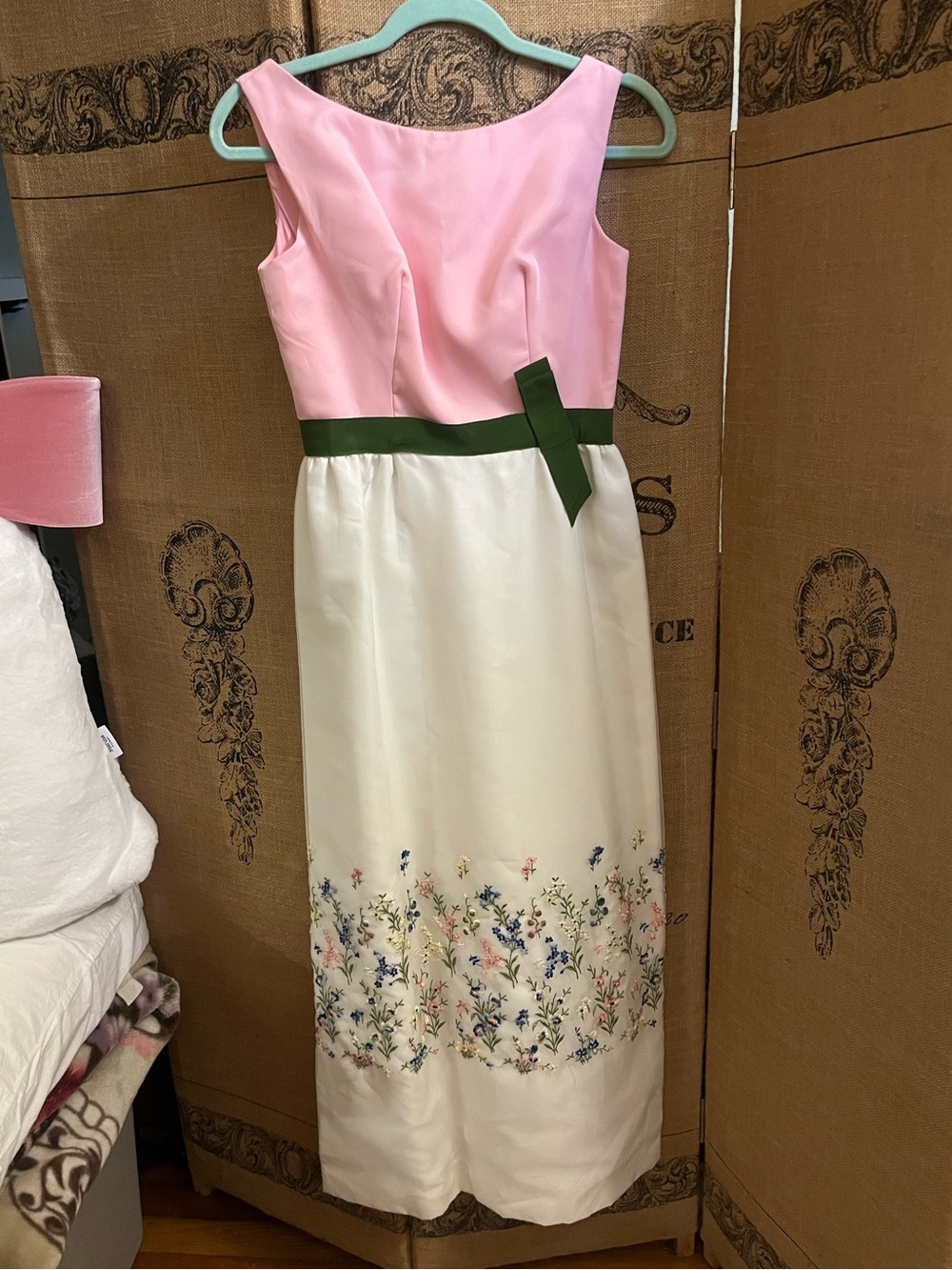 Vtg Pink and White Floral Gown